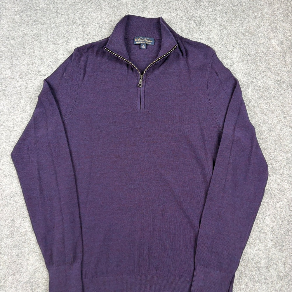 Brooks Brothers Sweater Mens M Purple Brookstech Merino Wool Quarter Zip Golf - Picture 3 of 10